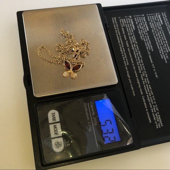Solid Stamped 14K Yellow Gold Italy Natural Garnet & Diamond Butterfly Necklace - Picture 7 of 16